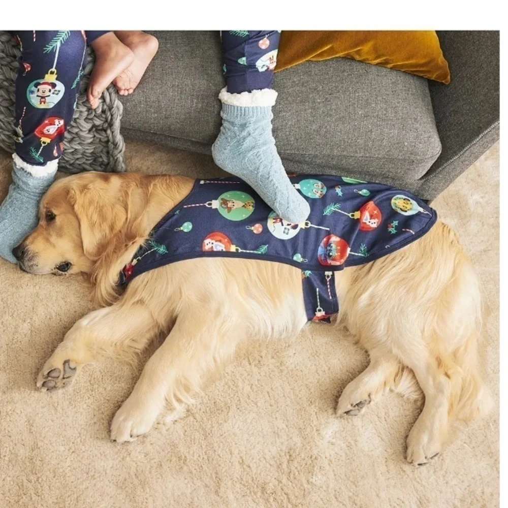 Disney Pet Dog Blue Christmas Allover Print Pajama Style Cape Size Large